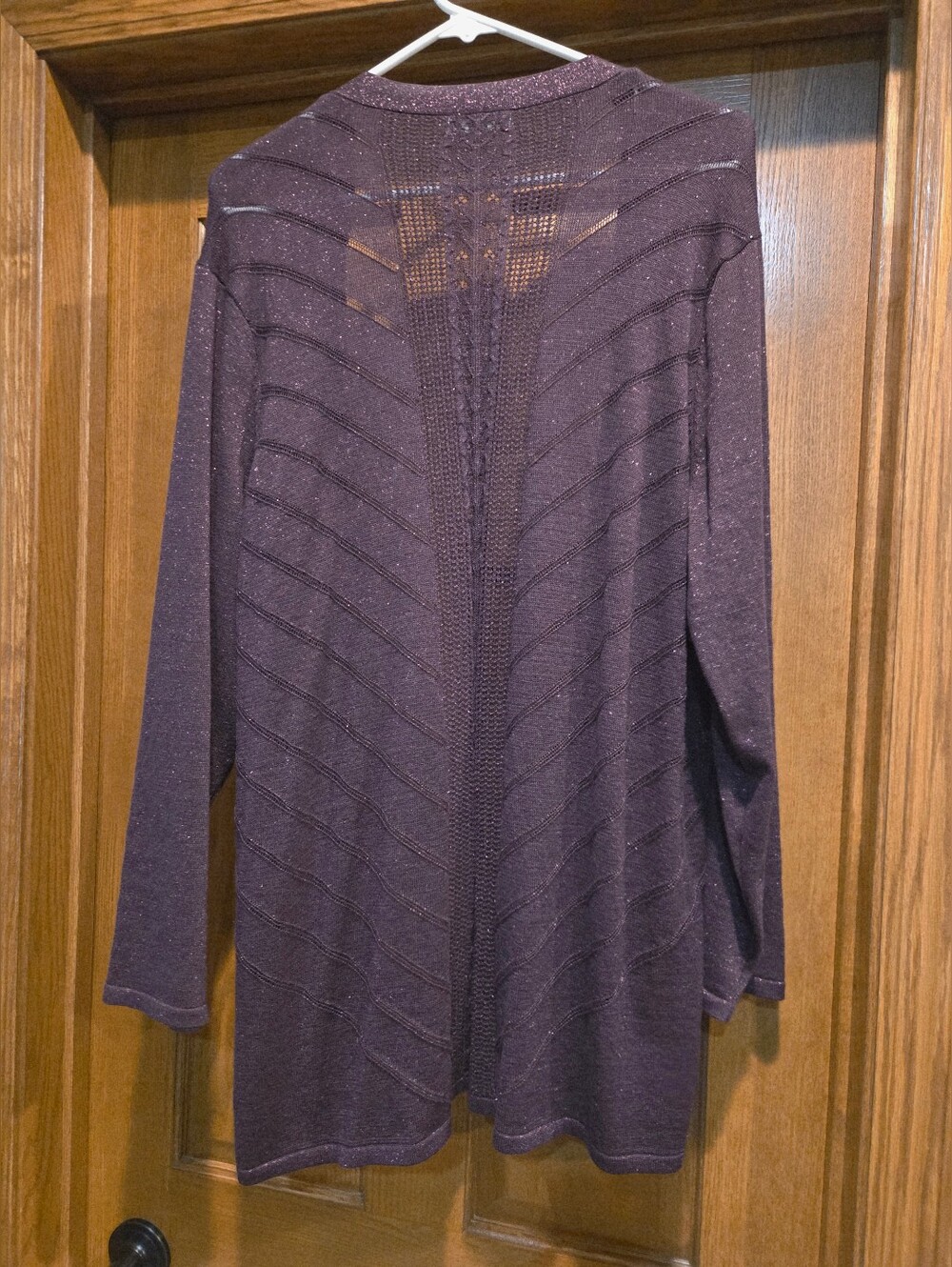 Maurices Plum Open-Front Glitter Knit Cardigan - Picture 15 of 15